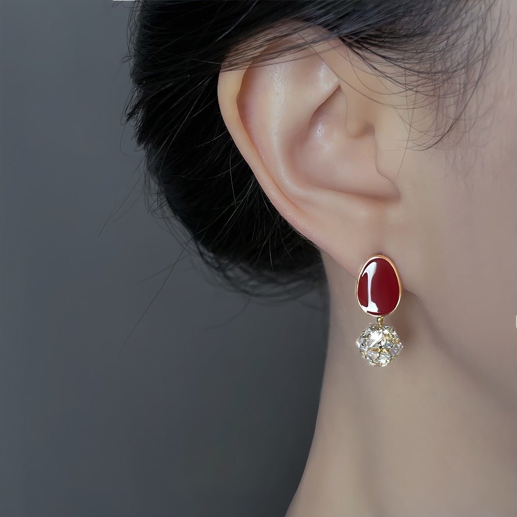 Vinrød Elegance Øreringe – 14K Forgyldt & S925 Sølvnål - Lilla Villa