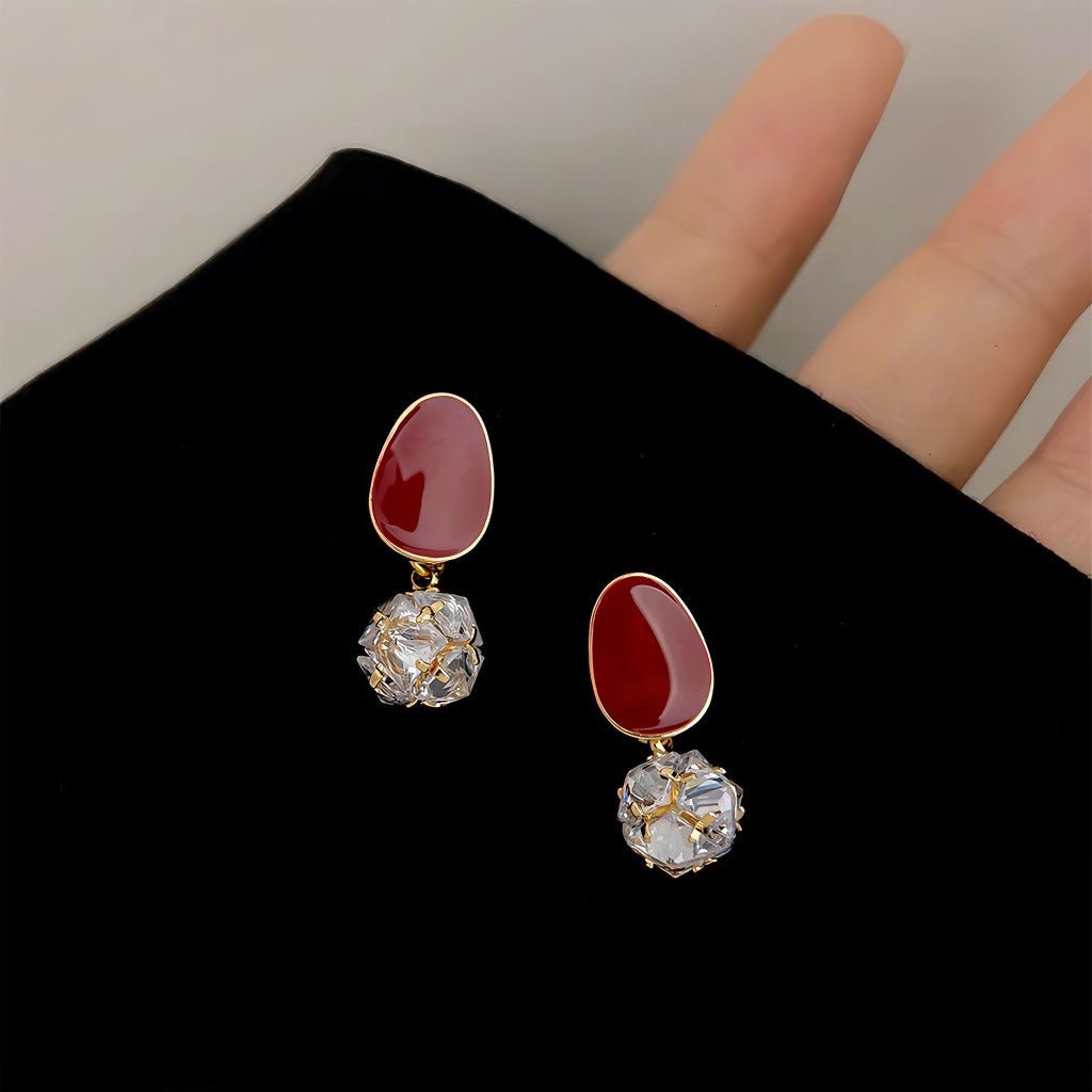 Vinrød Elegance Øreringe – 14K Forgyldt & S925 Sølvnål - Lilla Villa