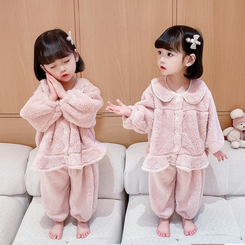 Fleece winter sleepwear/pajama set for girls pink