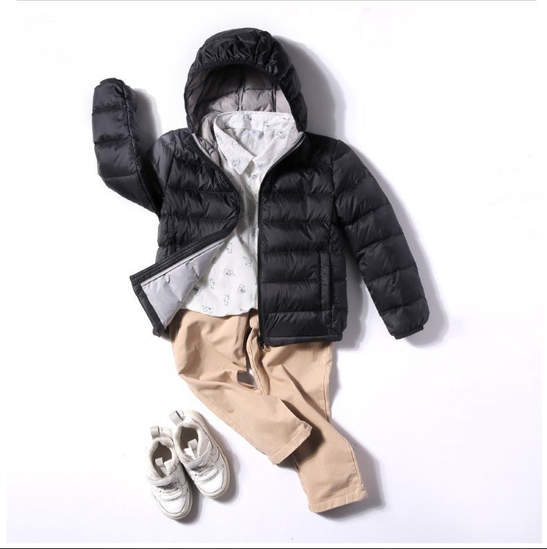 Ultra light down jacket/overgangsjakke(90% hvide andedun) til børn sort - Lilla Villa