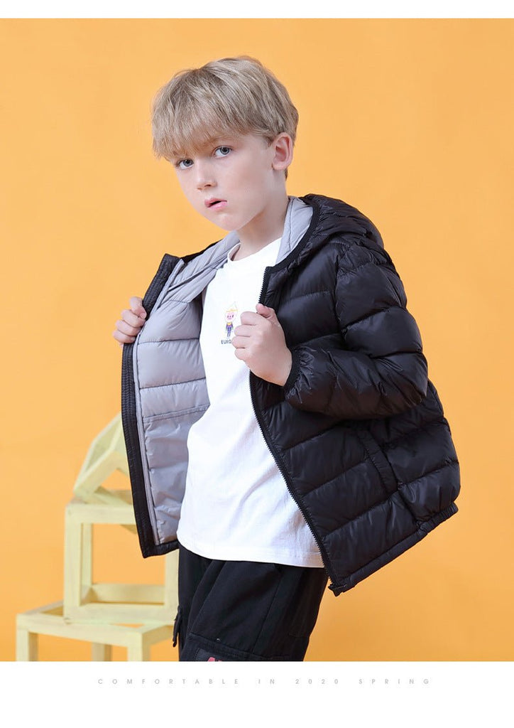 Ultra light down jacket/overgangsjakke(90% hvide andedun) til børn sort - Lilla Villa