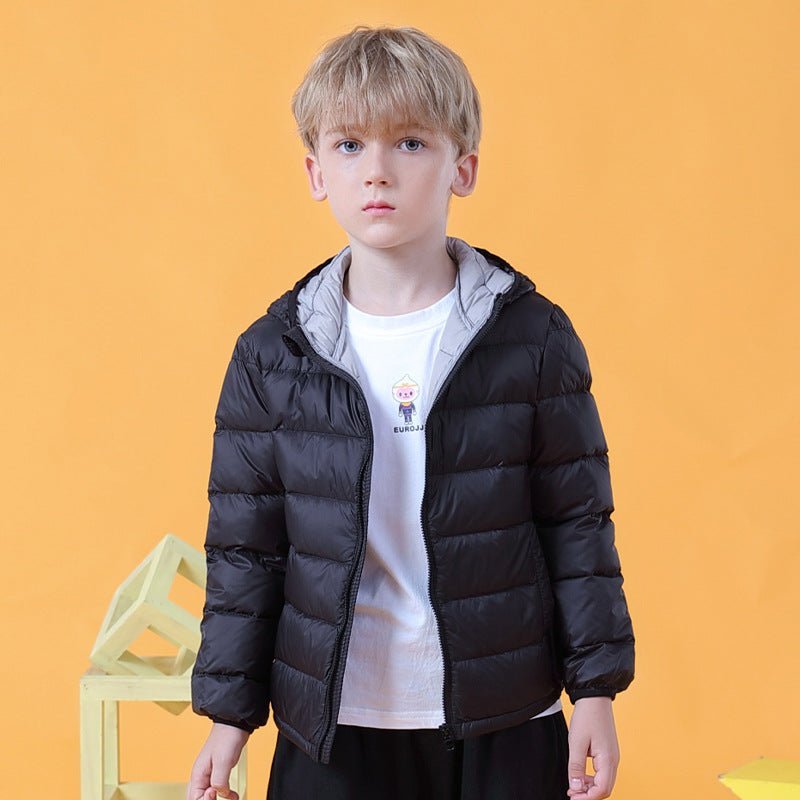 Ultra light down jacket/overgangsjakke(90% hvide andedun) til børn sort - Lilla Villa
