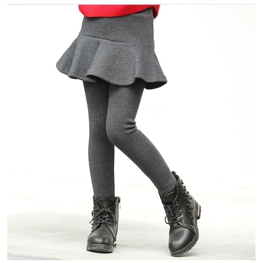 Warm fleece lined leggings with skirt black for girls