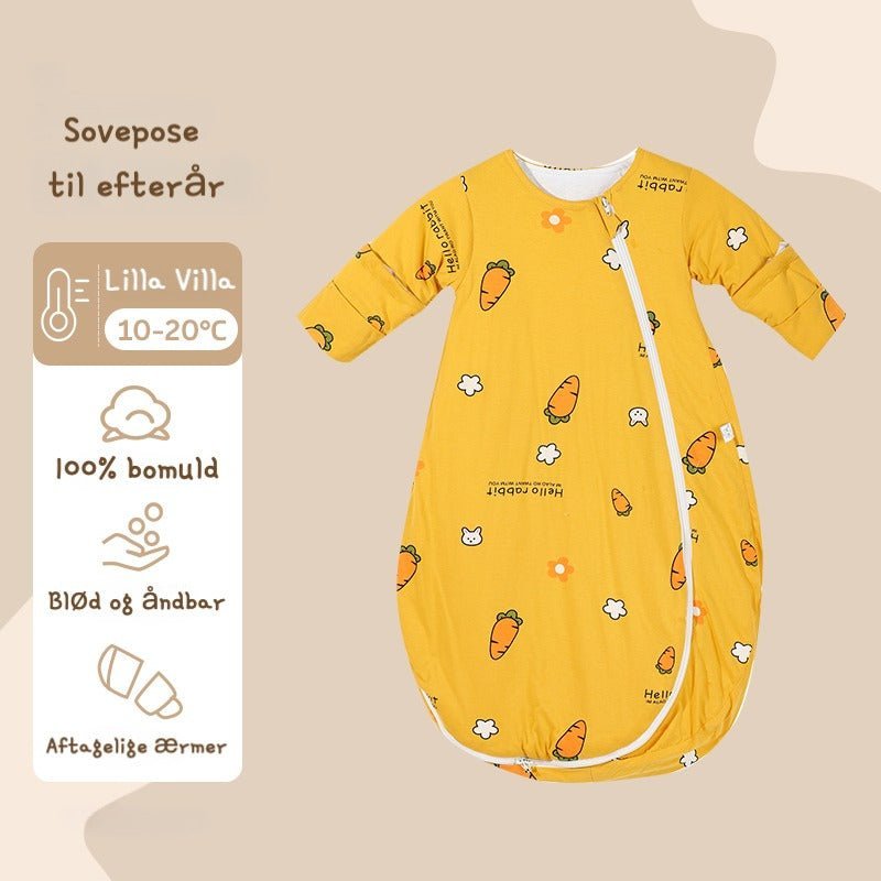 Varm sovepose til 10 - 20°C til baby/børn(Str.:9mdr. - 6år) med aftagelige ærmer - gulerod - Lilla Villa