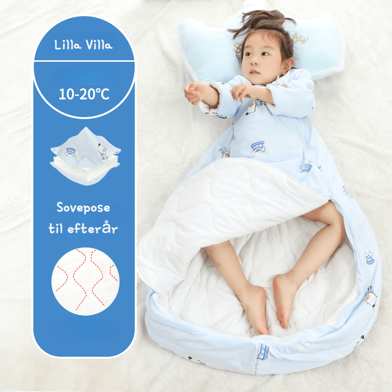 Varm sovepose til 10 - 20°C til baby/børn(Str.:9mdr. - 6år) med aftagelige ærmer - hund - Lilla Villa