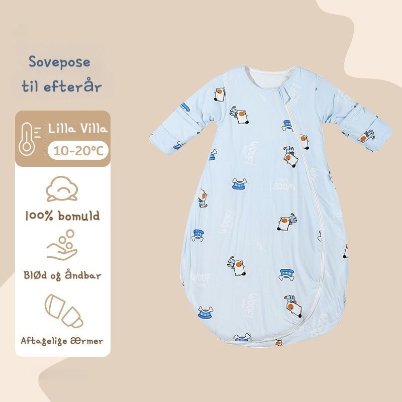 Varm sovepose til 10 - 20°C til baby/børn(Str.:9mdr. - 6år) med aftagelige ærmer - hund - Lilla Villa