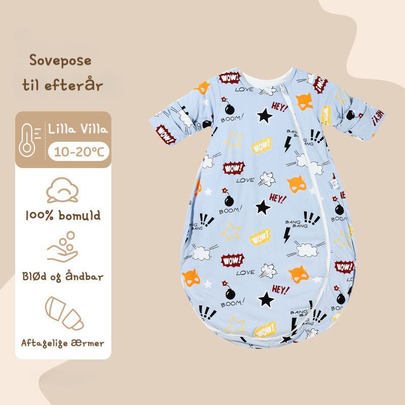 Varm sovepose til 10 - 20°C til baby/børn(Str.:9mdr. - 6år) med aftagelige ærmer - superpower - Lilla Villa